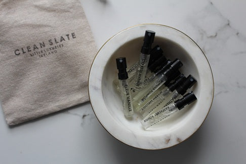 Sample Bag with ten vials in a bowl.