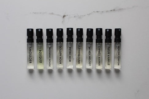 Ten vials in a row overhead.