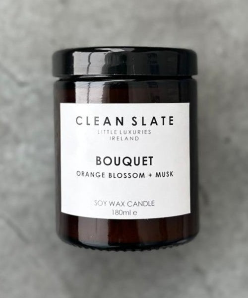 Bouquet Orange Blossom + Amber Candle in an Amber jar.