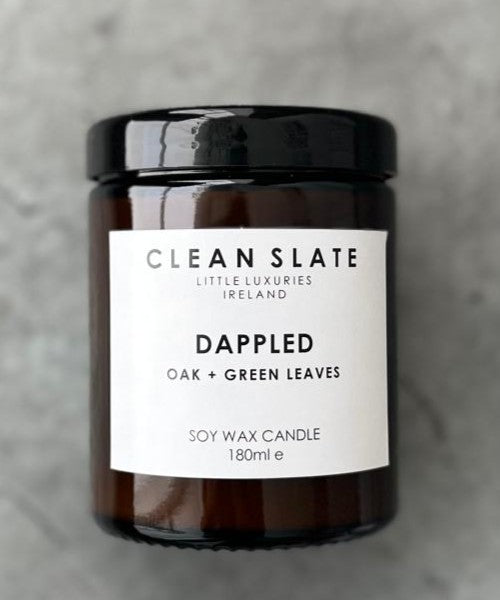 Dappled Oak + Green Leaves Amber Candle.