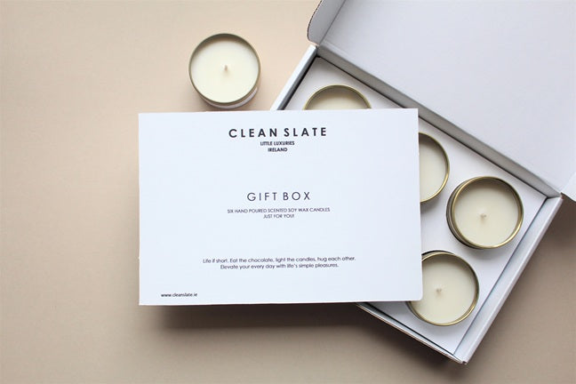 Gold Tin Scented Candles from the CLEAN SLATE Gift Box