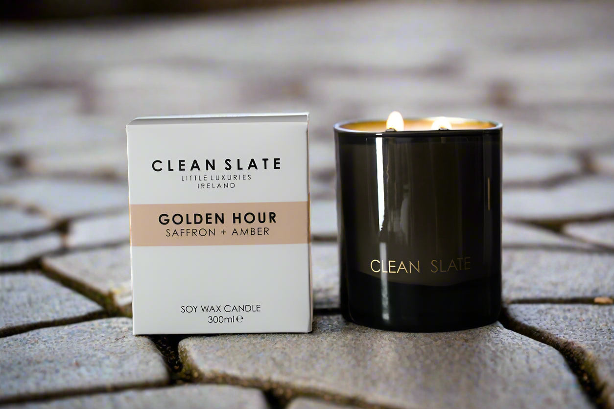 Moody Golden Hour Saffron + Amber candle with box.