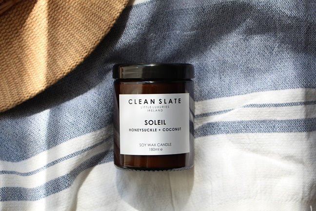 Soleil Honeysuckle + Coconut Amber Candle.