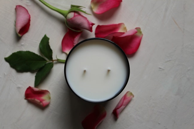 Rose + Sandalwood Candle, styled.