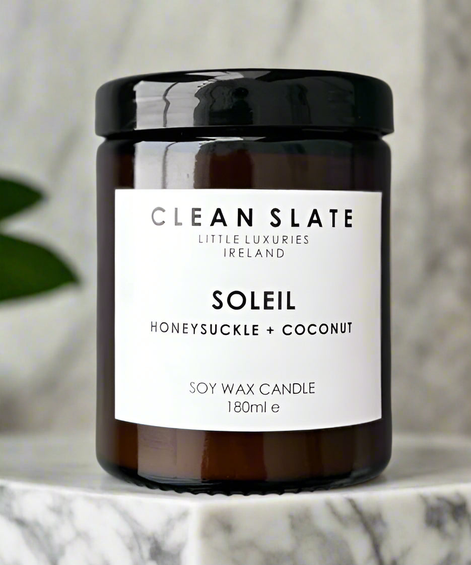 Soleil Honeysuckle + Coconut Amber Candle.