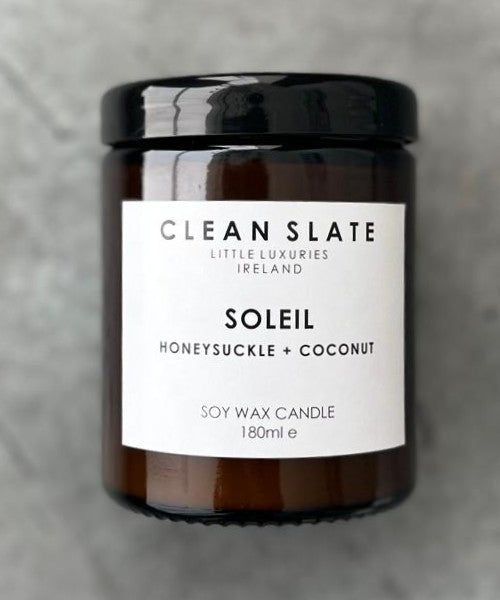Soleil Honeysuckle + Coconut Amber Candle.