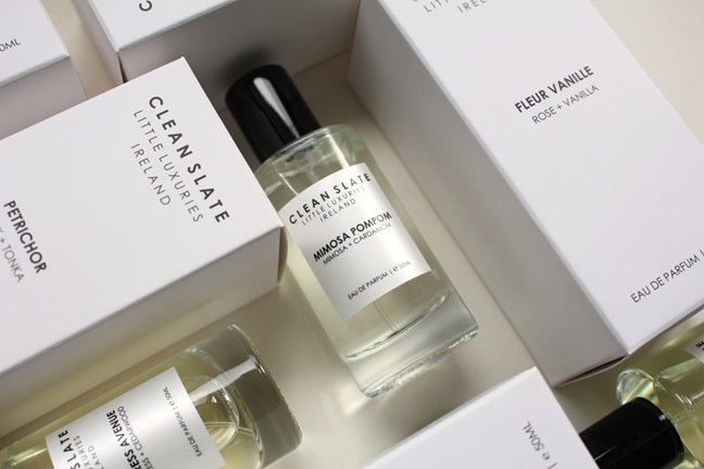 Close-up of Mimosa Pompom Eau De Parfum 50ML bottle with other boxes.