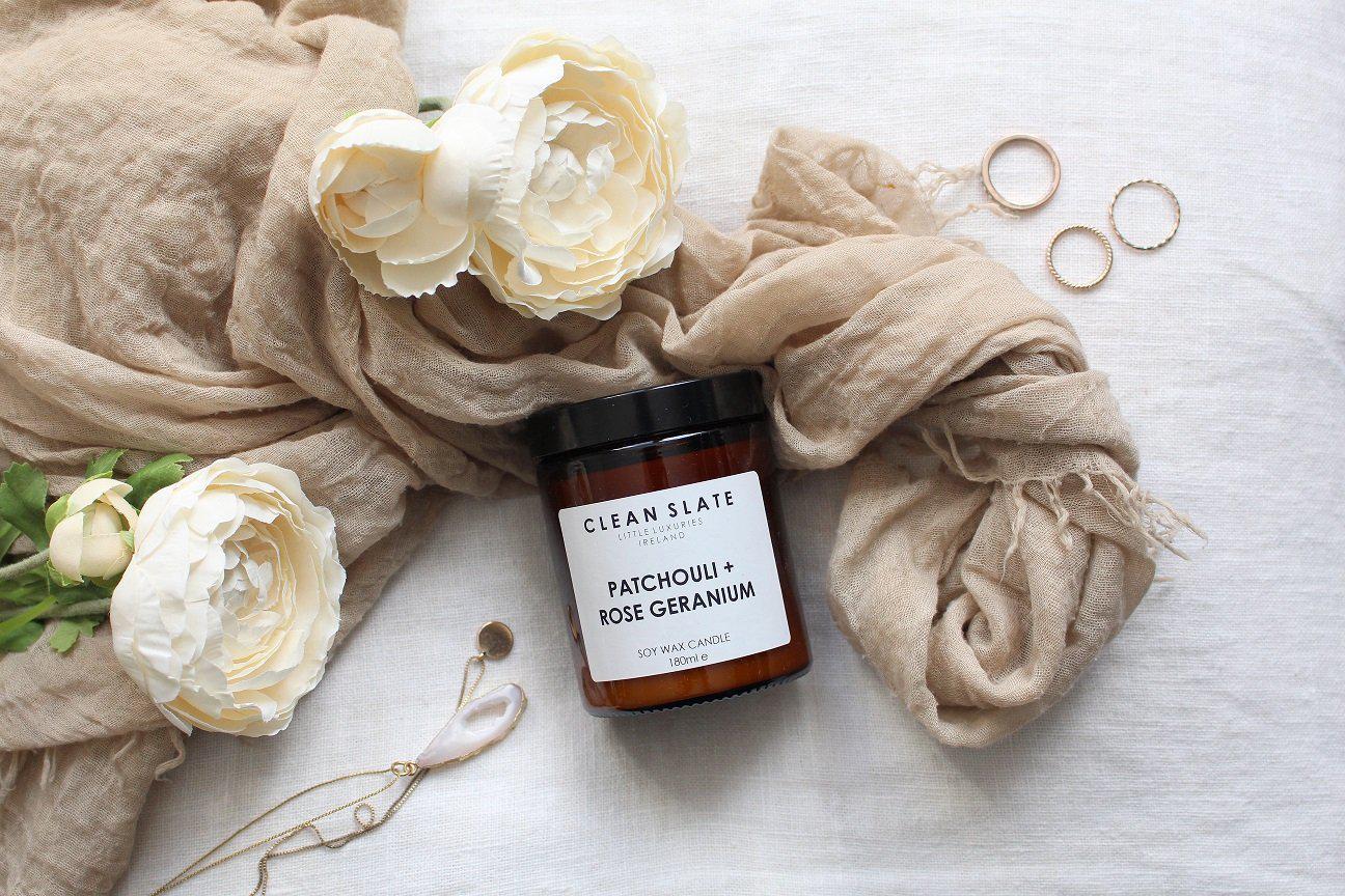 Patchouli + Rose Geranium Amber Candle – Clean Slate