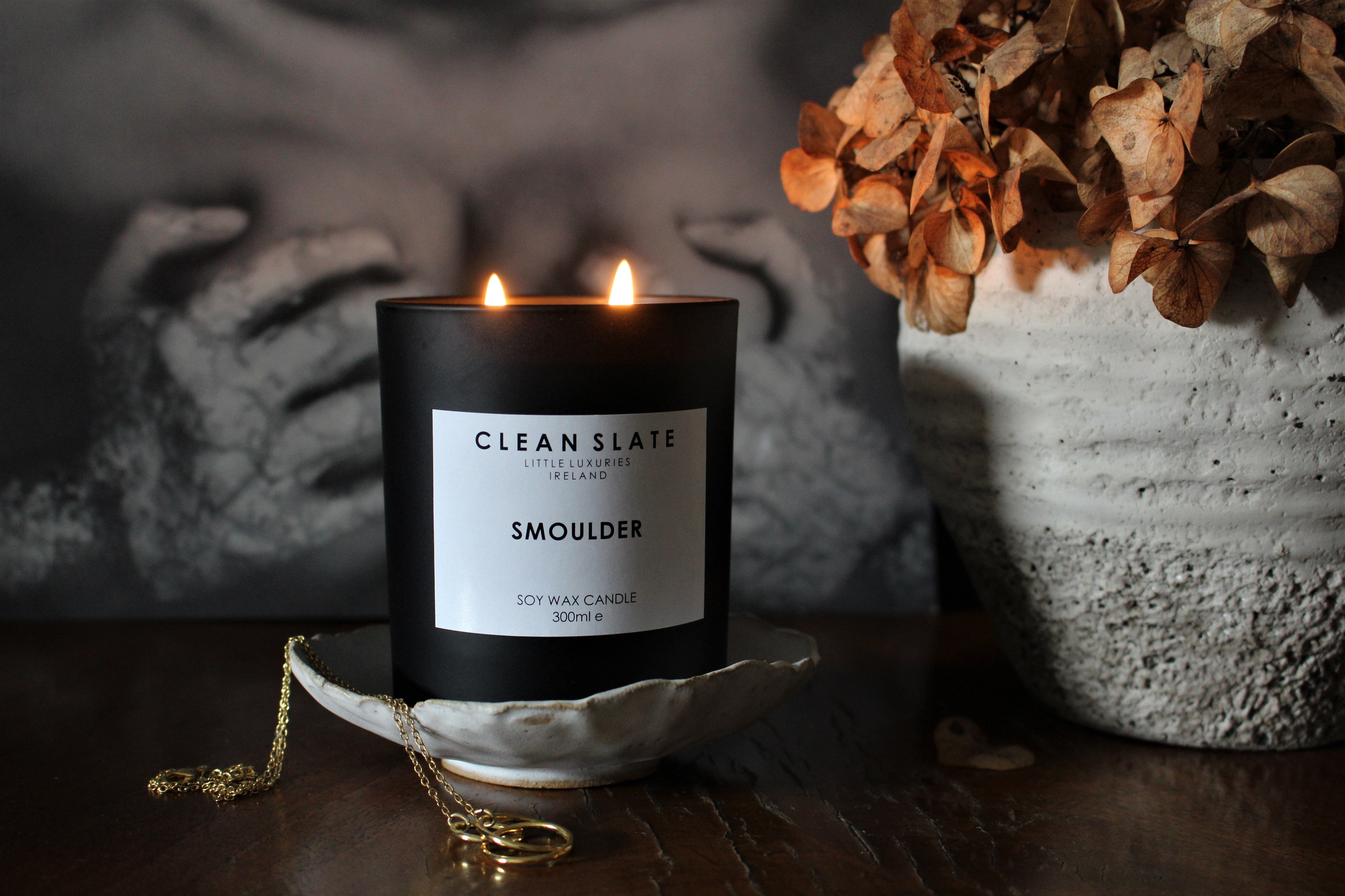 Smoulder Noir Candle styled.